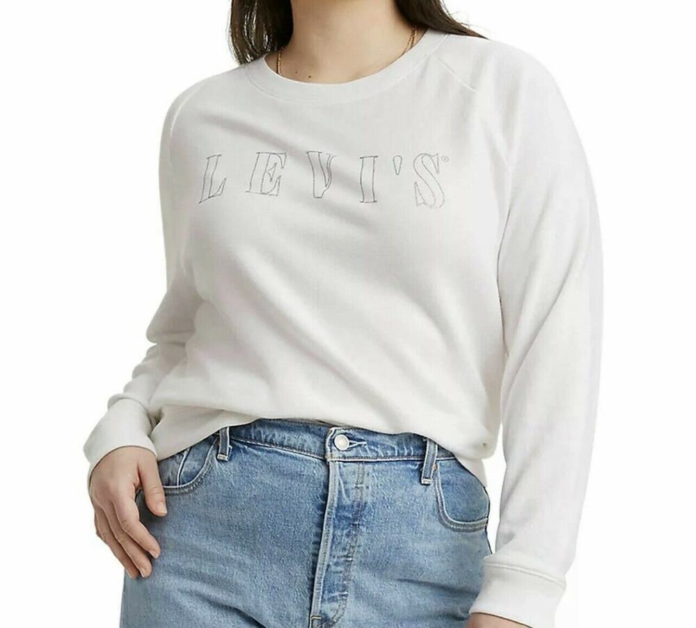 Levi's Womens 2X-Large Sweatshirt Stretch Long Sleeve White w/ Silver Logo New